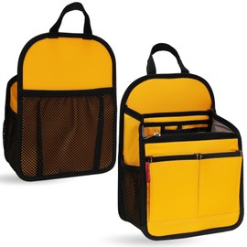 DELTAMANN Wider Rugged Backpack Organizer Insert for Men Women Travel Work - 19 Pockets, Padded Nylon, Handle - Small,Yellow