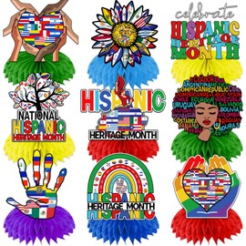 Hispanic Heritage Month Decorations Honeycomb Centerpieces, 9Pcs Spanish Classroom Decorations Hispanic Heritage Month Decorations for Table, Hispanic Heritage Decorations for Home and Office