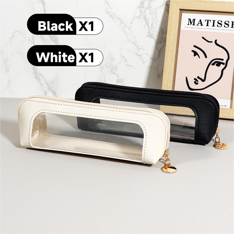 2 Piece Pencil Bag PU Pencil Bag Waterproof Transparent Pencil