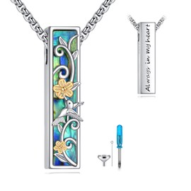 HKPATOP Hummingbird Urn Necklaces for Ashes Sterling Silver Hummingbird 3D Bar Cremation Jewelry for Ashes Memory Jewelry for Women Men
