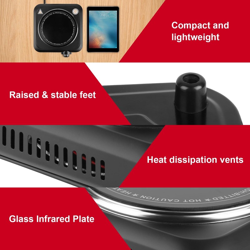 KOCASO 1200W Electric Infrared Single Burner, Electric Stove for Cooking,