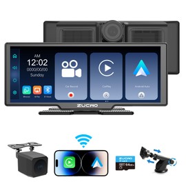 10.26 Inch Wireless CarPlay Screen for Car, Apple CarPlay & Android Auto Touch Screen Car Stereo with 4K Dash Cam, Rear Camera, BT Music, Navigation, Voice Control for Vehicles