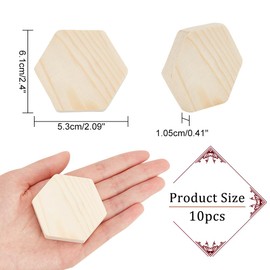 nbeads Pack of 10 Wooden Cut-Outs, 5.3 cm Wide, Hexagon Wooden Cut-Outs, Hexagon Shape, Unfinished Wood Hexagon Cut-Outs for Engraving, Wood Burning, Painting, Wall Decorations