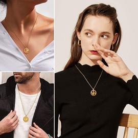FindChic 12 Zodiac Sign Embossed Pendant Horoscope Hollow Out Round Pendant Necklace Free Jewellery Box for Women Girls, Chain: Stainless Steel, gold