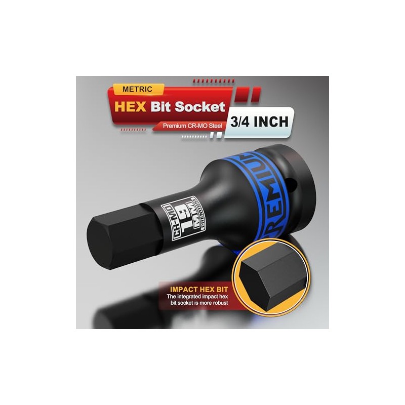 KIRXST 3/4" Impact Hex Bit Socket, H19 (19mm) Allen Key