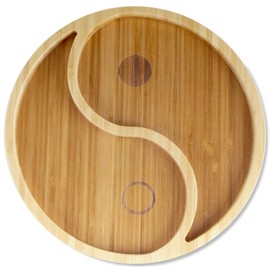BambooMN Portion Control Plates - 9" Bamboo Ecoware Reusable Dinnerware Divided Round Plates for Adults and Kids, Yin Yang, 1 Pc