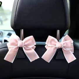 TNDCKP Cute Bow Car Seat Headrest Hooks for Bags Purses, Pink Car Interior Accessories, Space Saving Purse Holder, Fits Most Vehicles (Pink White, 2)