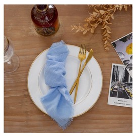Yurosiay Gauze Napkins Pack of 6 30 x 30 cm Fabric Napkins Fringe Handmade Gauze Napkins with Fringes Washable Napkins Linen Napkins Boho Table Napkins for Wedding Party Blue