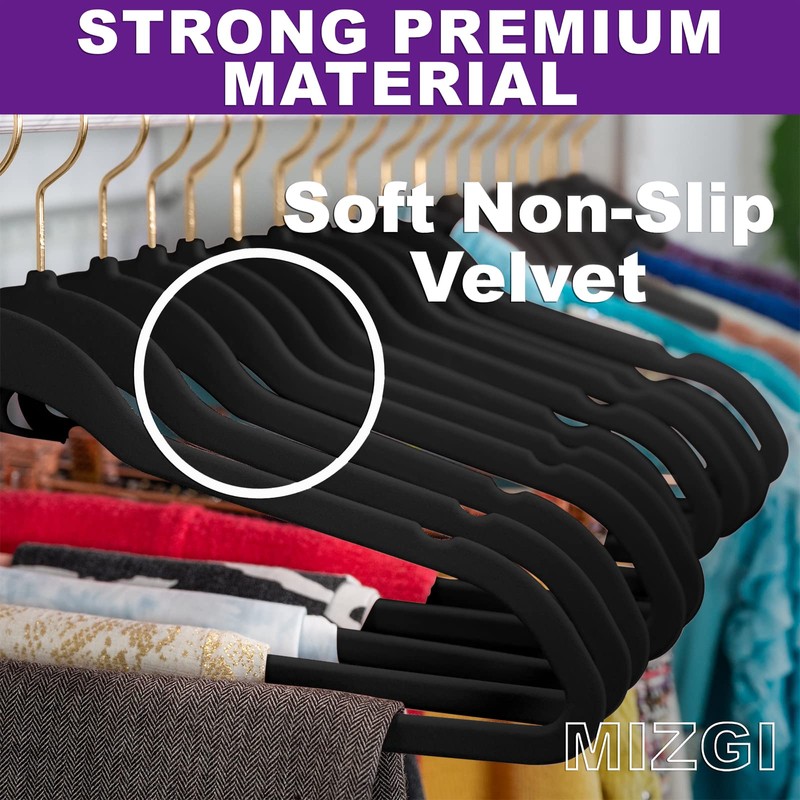 MIZGI Premium Velvet Hangers Pack 50 Pcs Heavyduty - Non