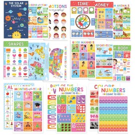Laminated Educational Posters for Preschoolers 11x17 Inches - Homeschool Classroom Kids Learning Posters - Easter Gifts for Toddler Education:_18 Colorful Posters