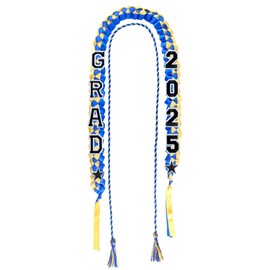 14 Pcs Graduation Leis Grad Graduation Ribbon Lei Class of 2025 Braided Necklace Gift with Tassel for Student Party Supplies (Blue with Gold)