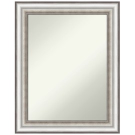 Amanti Art White Bathroom Mirror for Over Sink, 28x22 Rustic Plank White Narrow Rectangle Vanity Mirror, Medium Country Rustic Frame, Hangs Horizonally and Vertically, Bathroom Wall Decor, Non-Beveled
