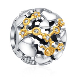 Rimgoris 925 Sterling Silver Charm for women bracelets necklace Two Tone Zodiac Sign Openwork Bead Charms Women Girl Holiday Gifts Taurus