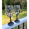 2 Winter Snowy Tree Red Cardinal Wine Glasses Set