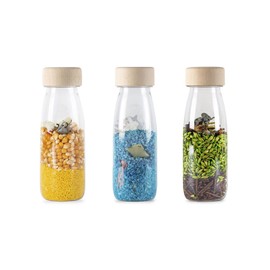 Petit Boum - Confezione da 3 Bottiglie Sensoriali Naturali | Un Microcosmo in Ogni Bottiglia | Scopri, Ascolta e Impara | Stimolazione Sensoriale | Bottiglie Sensoriali per Bambini