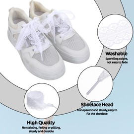 Tyqour 2 Pairs 2.5cm Wide Laces Shoelaces for Sneaker Flat White Hollow Lace Shoe Laces Fancy Shoelace 47 Inch 120cm Long Shoe Strings Fat Shoestring for Adult Women Girls