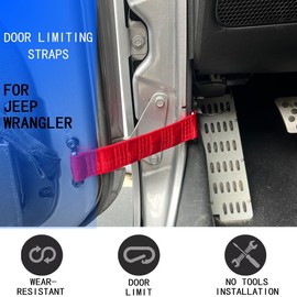 ROMASO Correa de puerta ajustable para Jeep Wrangler CJ YJ TJ JK JKU JL JLU JLU, resistente correa de comprobación de puerta, rojo (paquete de 2)