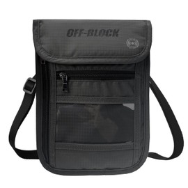 Off-Block RFID Brustbeutel schwarz 5 Fächer Sichtfenster Brusttasche Umhängebeutel für maximale Sicherheit Schutz vor Datendiebstahl Smartphone Reisepass, Kredit- EC- Kreditkarten
