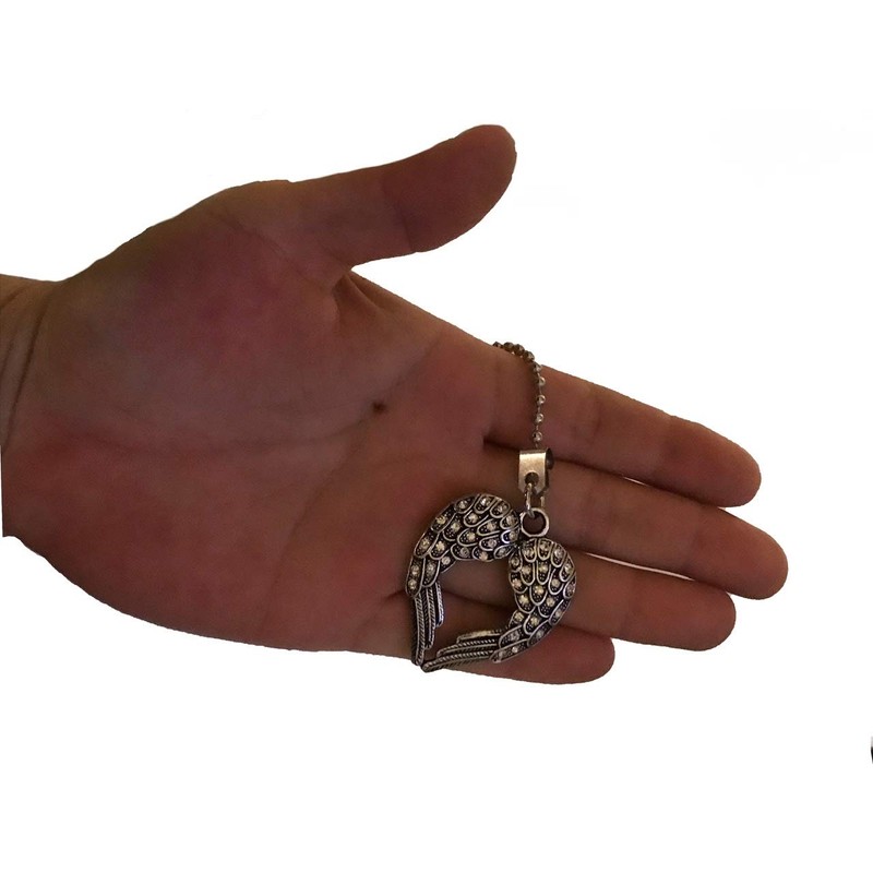 Single Silver Tone Pewter Angel Wings with Rhinestones Fan Light