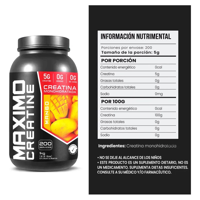 Duo Creatinas Máximo 1kg + Creatina 1kg Con 200 Servicios.