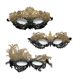 TFTSR Masquerade Masks for Women Couples,Men Mardi Gras Mask,Girls Black Gold Lace Costume,Adults Venetian Party Dress
