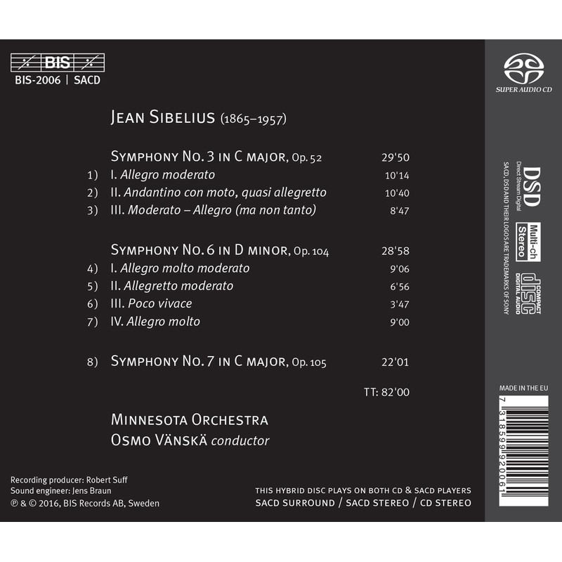 Sibelius: Symphonies 3,6 & 7