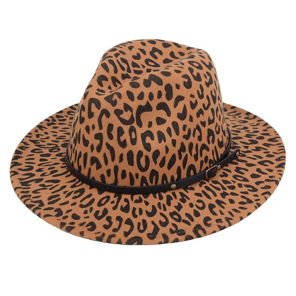 Womens Leopard Printed Wide Brim Fedora Hat Classic Panama Hat
