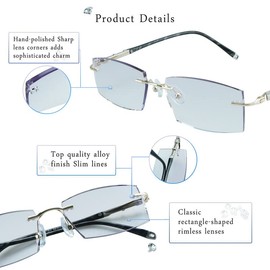 LifeArt Blue Light Blocking Glasses, Computer Reading Glasses, Anti Blue Rays, Reduce Eyestrain, Rimless Frame Tinted Lens with Diamond, Stylish for Men and Women (+1.00 Magnification)