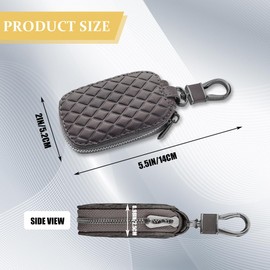 Stylish Car Key Case with Keychain and Zipper, Key Fob Cover, Genuine Leather Remote Keychain Bags, Vehicle Smart Keychain Protector Cover Bag Accessories for Most Remote Keys (Coffee)
