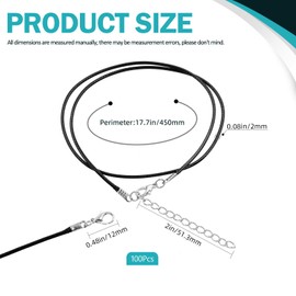 Cimeton 100Pcs 1.5mm Necklace Cord Waxed Necklace Cord Bulk with Clasp Necklace Rope String for DIY Jewelry Making Necklace Bracelet Supplies(Black)