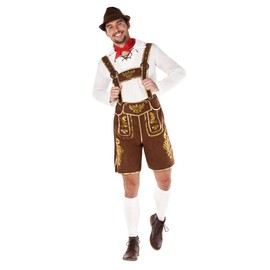 Morph Bavarian Lederhosen Costume, Men's Oktoberfest Outfit Including Shirt, Hat & Necktie, Polyester, M, L, XL, XXL, XXXL
