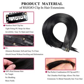 RSJOJO Human Hair Extensions Clip Ins for Black Women Real Huamn Hair Pu Weft Straight Hair Clip Ins for Women 18inch 120g 1b Natural Black 6pcs Straight Clip In Hair Extensions