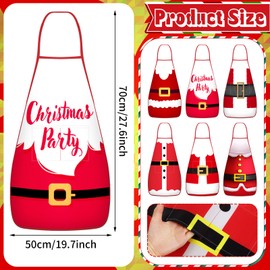 LOYIM 6 Pcs Vintage Christmas Kitchen Apron with Pocket Elf Santa Claus Snowman Xmas Cooking Apron for Women Men(Santa Claus Color)