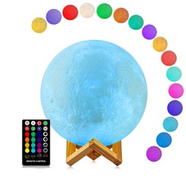 Moon Lamp, LOGROTATE Moon Light Lamps with Time Setting and Stand 3D Printing LED 16 Colors, Hung Up Decorative Night Lights for Baby Kids Friends Lover Birthday Gifts(Diameter 9.6 inch)
