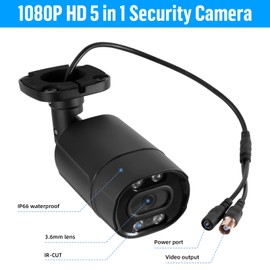 Fuers 1080p Security Camera 5-in-1 CCTV Bullet Wired Cam, AHD/TVI/CVI/XVI/CVBS, Analog Surveillance Video Add–On Camera for Indoor/Outdoor Use, 80ft Clear Night Vision (Power Adapter Not Included)