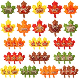 Mindsoft 30 Pcs Fall Tree Ornaments Thanksgiving Maple Leave Tree Decorations 3D Felt Maple Leaf Ornaments Autumn Plaid Hanging Fabric Decoration for Home Harvest Party Supplies