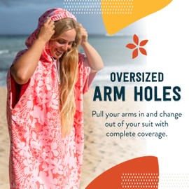 RipSkirt Hawaii Beach Cozy – Quick-Dry Changing Towel with Hood and Pocket – Lightweight, Oversized for Water Activities and Travel (Shadow Garden Coral, One Size)
