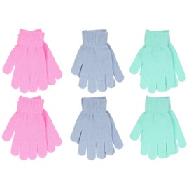 Thingimijigs 6 Pairs Girls Multicoloured Knitted Thermal Stretch Gloves - Pastels Pink, Blue, Green
