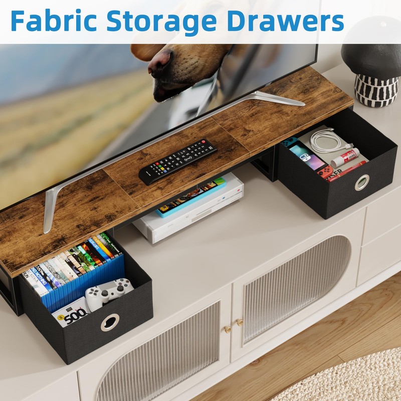 YAOHUOO 45" Large TV Riser with Fabric Drawers for 32-60