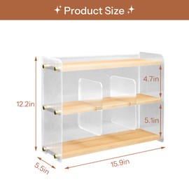 KAOTGOT Countertop Organizer Spice Rack Organizer 3 Tier Wooden Seasoning Organizer Shelf for Kitchen Spice Storage Shelf for Cupboard Pantry Pine Wood Dividers