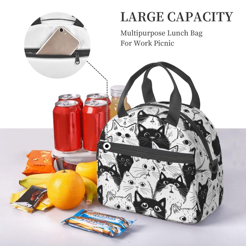 bassyil Cat Insulated Lunch Bag Reusable Lunch Box With Adjustable