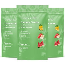 Celebrate Bariatric Supplements Celebrate Vitamins Bariatric 500mg Calcium Citrate Soft Chews with 500 IU Vitamin D3 C Essential for Gastric Bypass Patients & Bone Health - Sugar & Gluten Free, Fruit (270 Chews)