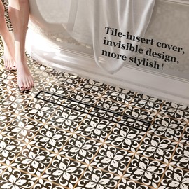 Neodrain 24-Inch Linear Shower Drain with Tile Insert Grate, Matte Black 304 Stainless Steel Rectangle Shower Floor Drain, Linear Drain with Leveling Feet, Hair Strainer,CUPC Certified