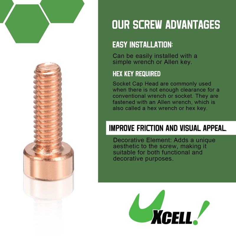 uxcell Hex Socket Bolt Kits (M6), Red Copper Cup-Shaped Head