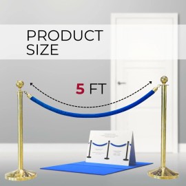 Chambridge 4 PCS Blue Velvet Rope - 5 Ft Crowd Control Ropes Control Hanging Stanchion R