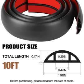 MYFAMIREA 10FT Floor Cord Cover for Wire Self Adhesive Cable Cavity Management PVC Extension Cord Hider Power Floor Wire Protector Cover Prevent Cable Trip for Office Home Outdoor (Black, 1.97'')