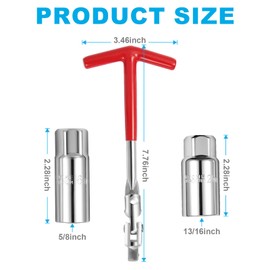 pwkauka 3Pcs Spark Plug Socket Wrench Set T-Handle, Universal 5/8" & 13/16" Spark Plug Tool Remover and Installer Tool for Motorcycles, Lawn Mowers, Small Motor Vehicles, Car Accessories