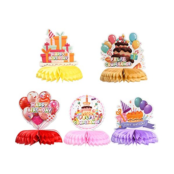 5 Pieces Birthday Decoration Birthday Centerpieces for Tables Decorations to Honeycomb Table Topper for Men and Women,Honeycomb Table Topper for Birthday Party, Table Decorations for Birthday Party