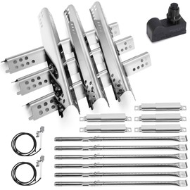 Criditpid Grill Replacement Parts for Charbroil Performance 6 Burner 463276517 463238218 463276617 463244819 463274419, Grill Heat Plates, Burner, Crossover Tube, Igniter & Spark Generator Kit.