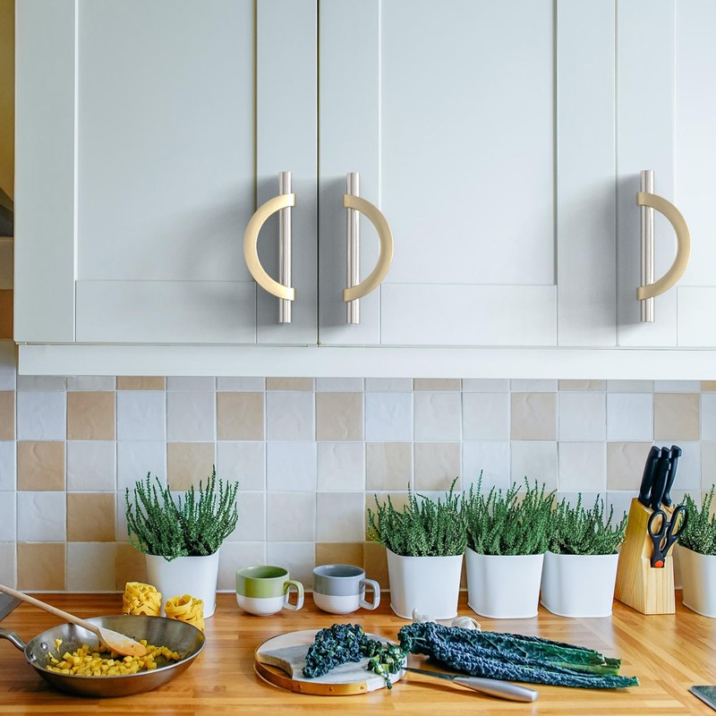 Amerdeco 6 Pack Brushed Satin Nickel and Gold Cabinet Pulls